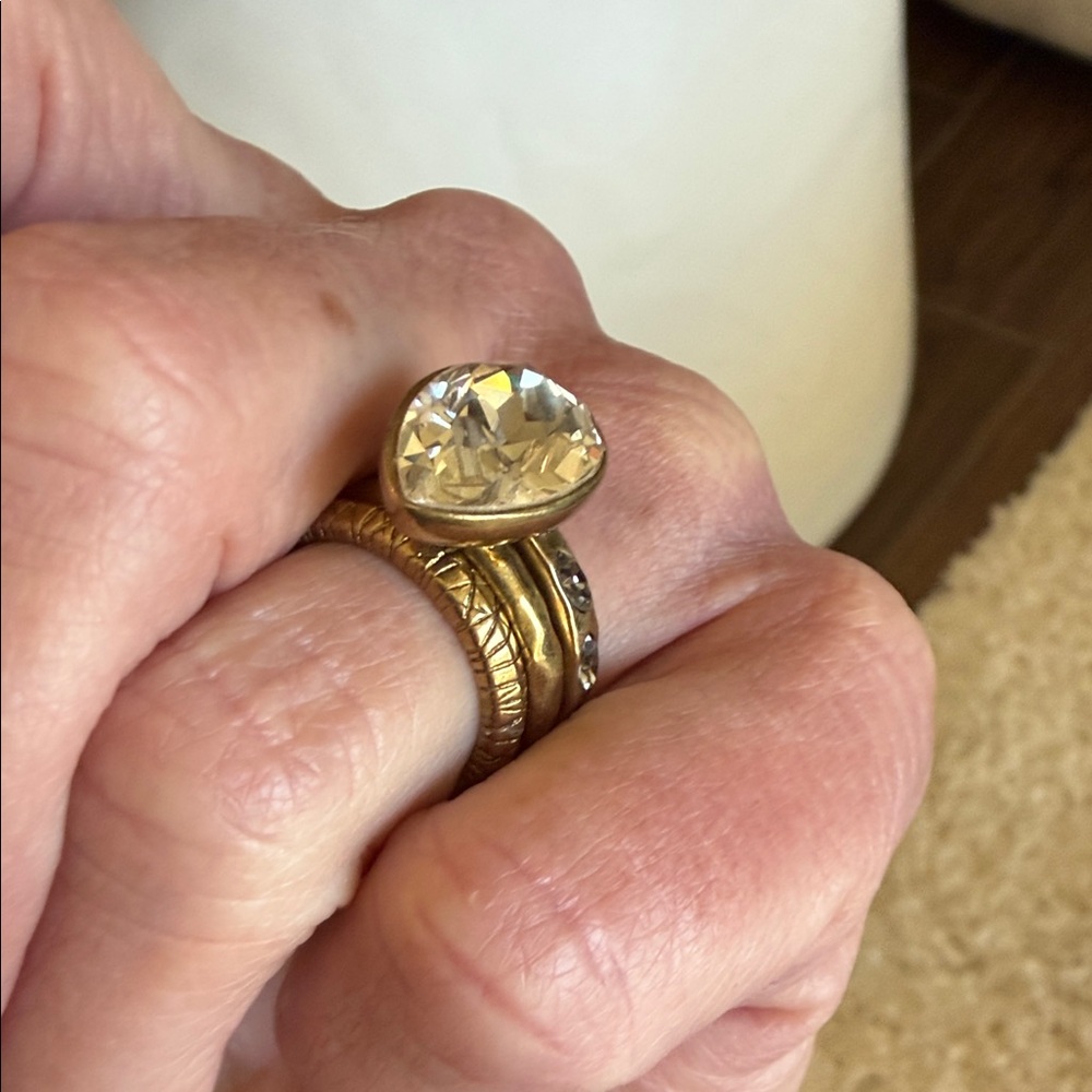 Silpada Brass/Gold-Tone Trio Ring Set with Clear Faceted Stone - Picture 5 of 6